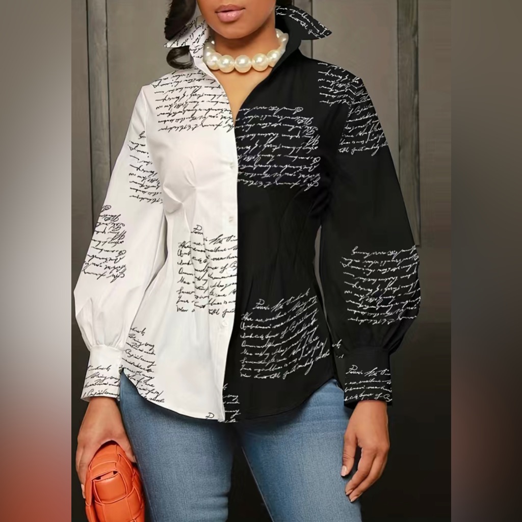 Passion Plus Size Elegant Colorblock Long Sleeve Blouse